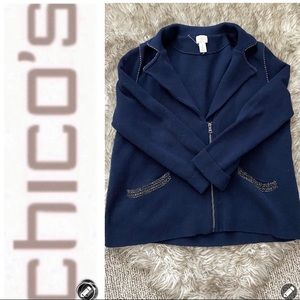 Chico’s Navy Knit Jacket EUC